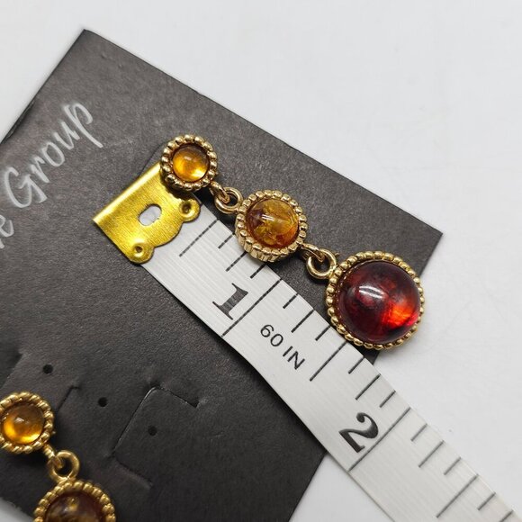 Dangle Earrings With Amber Resin Golden Beads By Darlene Group - Picture 4 of 4